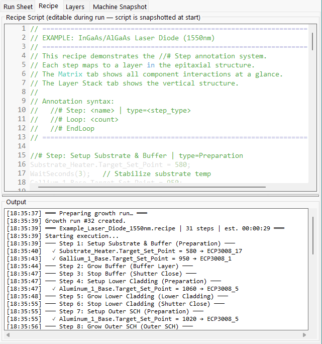 Recipe Script & Execution Output
